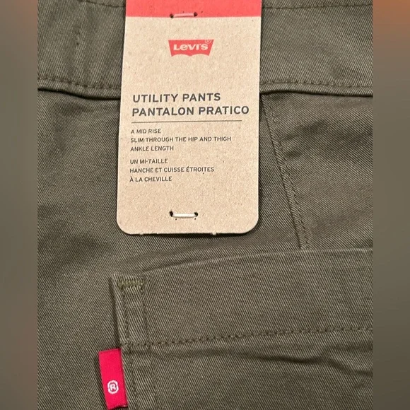 Levi’s Utility Pants Olive Green Slim Ankle Mid Rise 25x27 NWT Workwear - Picture 3 of 10